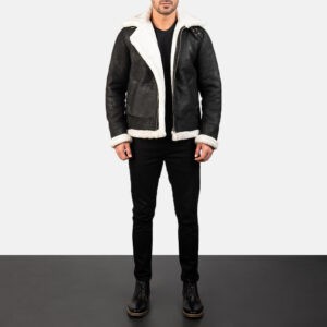 Men's Francis Distressed Black Leather_Bomber Jacket